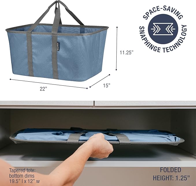 CleverMade Collapsible Laundry Tote - Denim Charcoal 2-Pack 50L - Foldable Storage Organization Container for Clothes Laundry Room Storage Solution-Ruum Studio Home