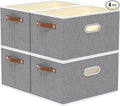 Yawinhe Fabric Storage Bins with Handles, Foldable Baskets for Shelves, Cubes with 3 Handles, Large Boxes for Clothes, Grey, 16.9''Lx11.8''Wx10.2''H, 4-Pack-Ruum Studio Home