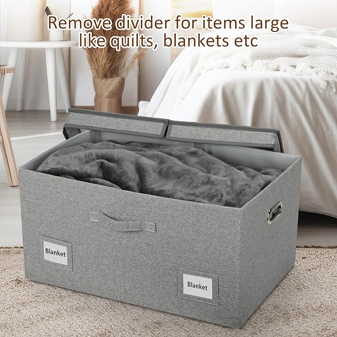 75 Quarts Extra Large Decorative Storage Bins with Lids, 3 Packs Gray Collapsible Storage Bins with Lids, Stackable Storage Bins Decorative Box Storage With Lid Extra Large-Ruum Studio Home