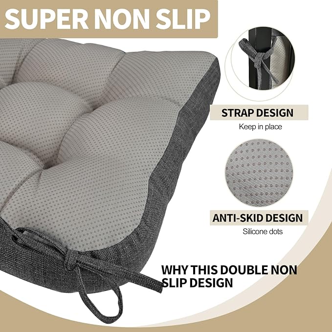 BUYUE Chair Cushion Set for Rocking Chair, Back Pillow & Seat Cushion with Ties, Original Woven Fabric Non-Slip Chair Pads for Elderly Sitting, Dark Gray-Ruum Studio Home
