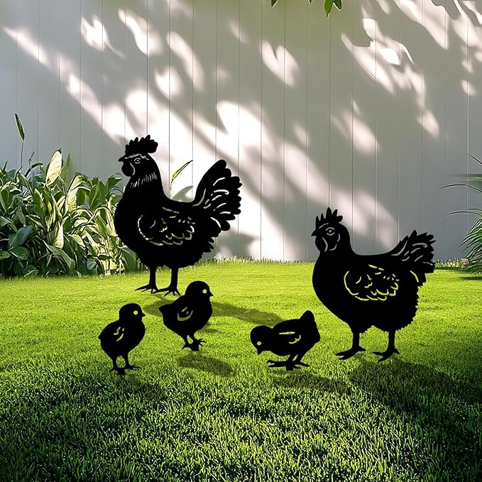 5 Pack Chicken Metal Garden Decorative Stakes, Weather Proof Silhouette Statues for Yard, Patio,Outdoor Decor for Chicken Lovers and Pet Owners-Ruum Studio Home