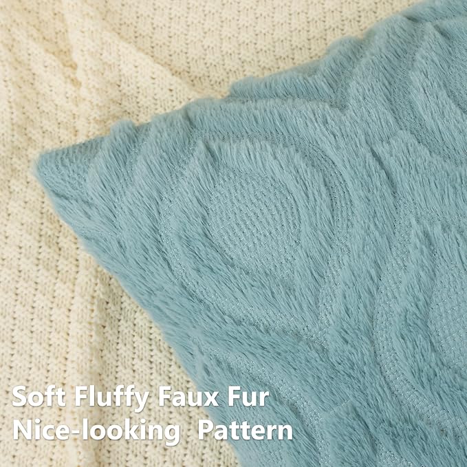 decorUhome Fall Throw Pillow Covers 18x18 Inch Set of 2, Soft Plush Decorative Faux Fur Aqua Solid Couch Pillow Covers, Accent Farmhouse Neutral Square Euro Pillow Cases for Sofa Bed Living Room-Ruum Studio Home