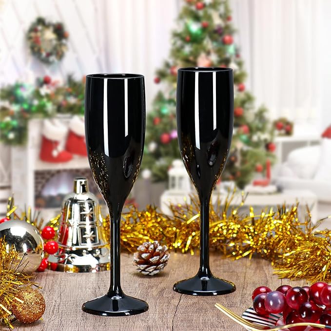 XUWAIDSGN Acrylic Champagne Flutes Toasting Glasses Unbreakable Mimosa Bar Reusable Wine Glasses Vintage Champagne Flutes Stemmed Drinking Cups 5.4 OZ for Christmas Birthday (24, Black)-Ruum Studio Home
