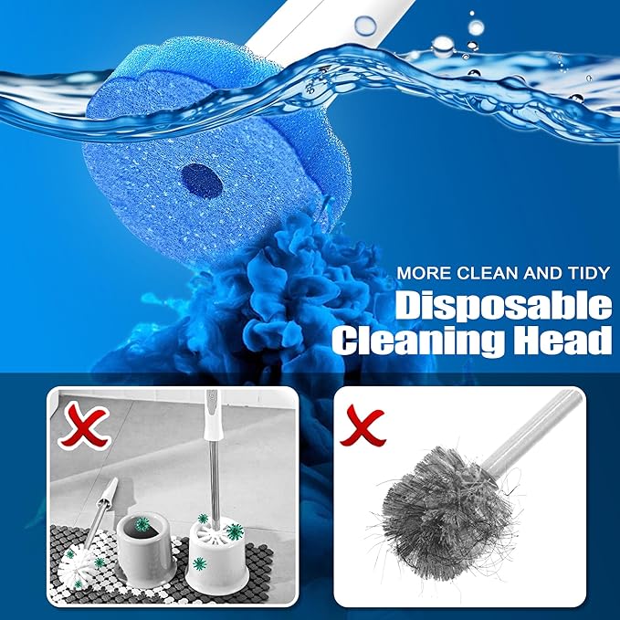 JEHONN Disposable Toilet Brush with Tweezers, Toilet Bowl Wand Holder Set with 42 Cleaner Refills, Bathroom Cleaning System for Sink Bathtub Wash Basin (White Orange)-Ruum Studio Home