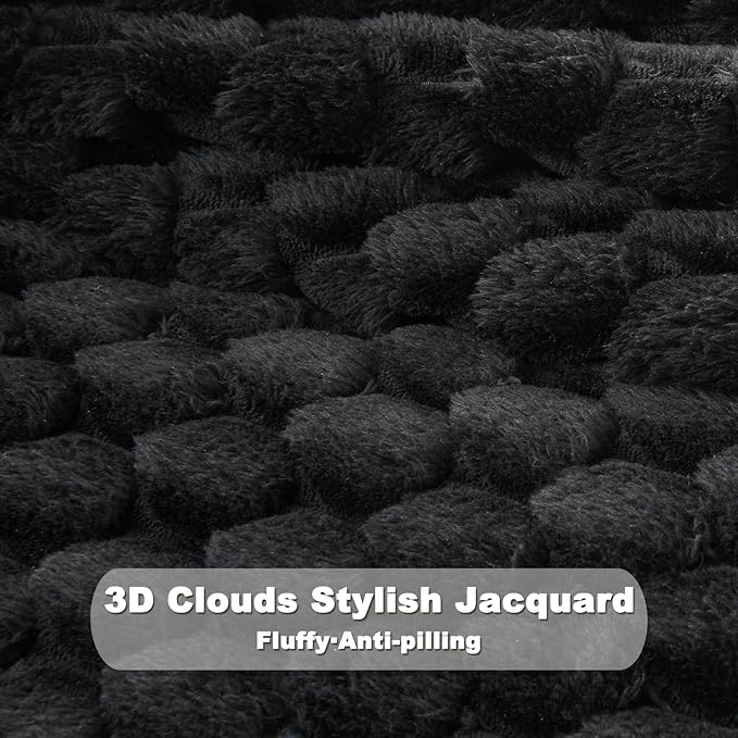 NEWCOSPLAY Super Soft Throw Blanket Black Premium Silky Flannel Fleece 3D Clouds Stylish Jacquard Lightweight Bed Blanket All Season Use 350GSM (Black, Throw(50"x60"))-Ruum Studio Home