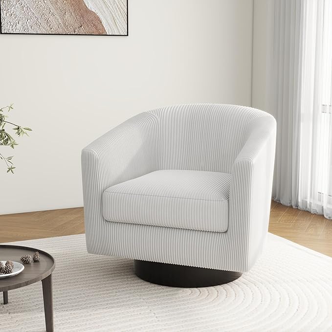 Swivel Barrel Accent Chair, Modern Round Corduroy Fabric Arm Chair for Living Room, Bedroom, Comfy Club Reading Chairs for Adults (Corduroy Beige, Set of 2)-Ruum Studio Home