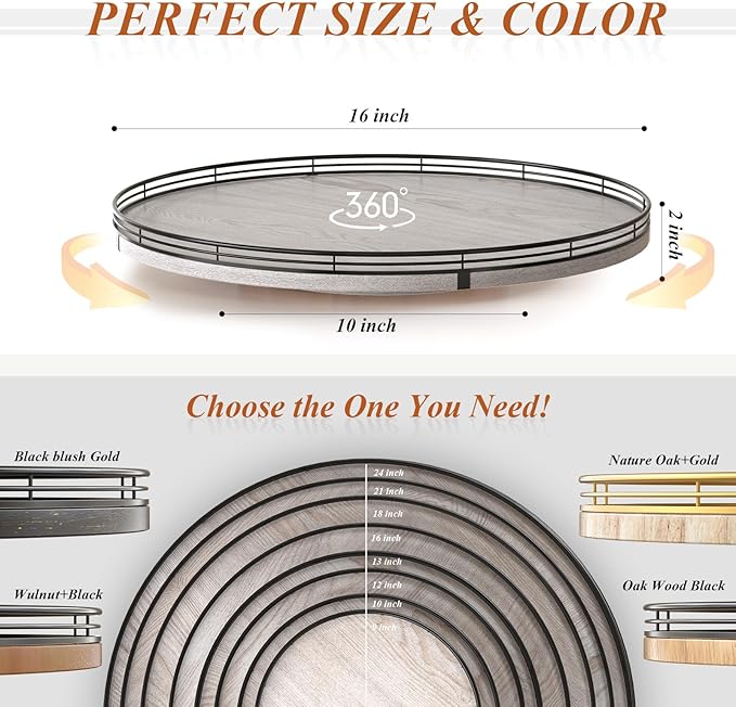 16" Lazy Susan Oak Wood Turntable Organizer for Cabinet, Farmhouse Round Wooden Lazy Susan Organization and Storage for Dining Table, Pantry, Kitchen, Bathroom, Countertop, Cupboard, Kitchen Decor-Ruum Studio Home