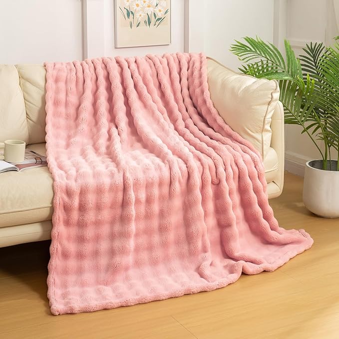 YUSOKI Luxury 3D Bubble Throw Blanket 2lb,All Ages,Home Decoration, (Light Pink,50 * 60inches)-Ruum Studio Home
