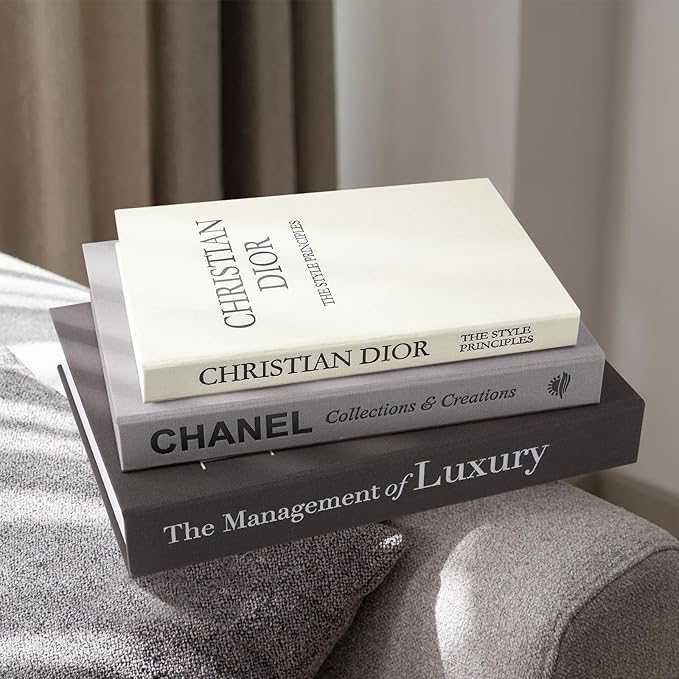 Aesthetic Decorative Books -Set of 3 Minimalist Linen Hardcover Faux/Fake Books for Coffee Table Home Decor Living Room Decoration, Photo Storage or as a Keepsake Box(Black-gray-beige-luxury)-Ruum Studio Home