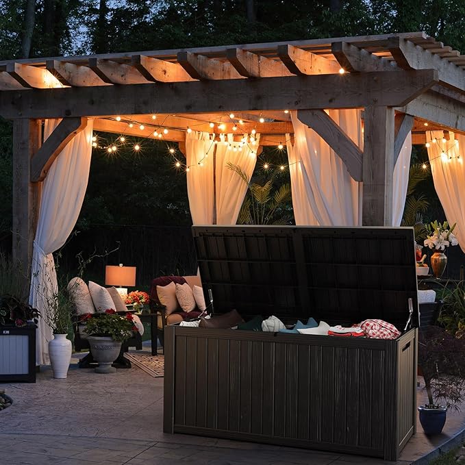 180 Gallon Deck Box Large Outdoor Storage for Patio Furniture,Outdoor Cushions,Garden Tools and Pool Supplies,Waterproof,Resin,Lockable(Black)-Ruum Studio Home