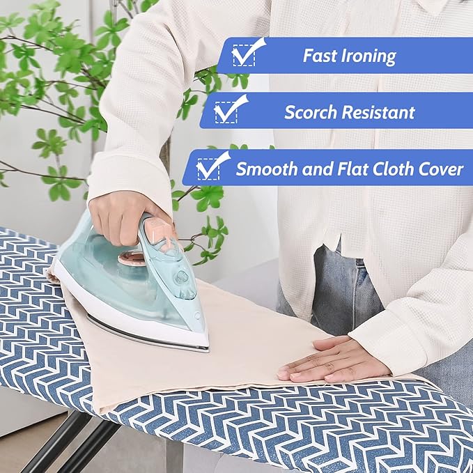 APEXCHASER Ironing Board, Full Size Iron Board with Iron Rest, lightweight Ironing Board with Height Adjustable, Extra Thick Heat-Resistant Cover with Padding, Heavy-Duty Sturdy Metal Legs, 43x13 Blue-Ruum Studio Home