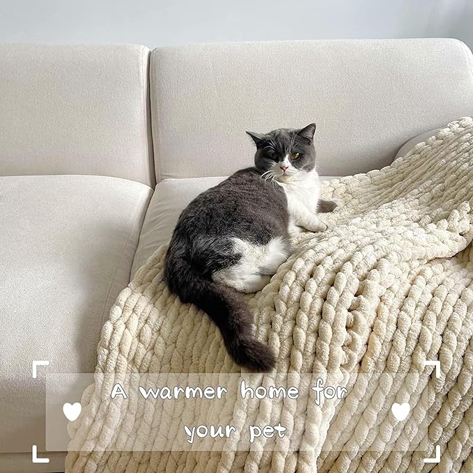 Maetoow Tighter Version Chenille Chunky Knit Blanket Throw （60×80 Inch）, Handmade Warm & Cozy Blanket Couch, Bed, Home Decor, Soft Fleece Banket, Boho Thick Blankets and Giant Yarn Throws，Beige-Ruum Studio Home
