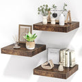 Square Floating Shelves for Wall, 12"W x 12"D x 1.2"H, Small Wooden Wall Mounted Display Shelf with Invisible Brackets for Living Room, Bedroom, Bathroom, Kitchen Decor, Set of 3, Rustic Brown-Ruum Studio Home