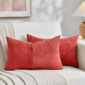 Fancy Homi 2 Packs Red Long Lumbar Decorative Throw Pillow Covers 16x24 Inch for Couch Bed Sofa, Holiday Christmas Home Decor Gift, Soft Striped Corduroy Rectangle Accent Cushion Case 40x60 cm-Ruum Studio Home