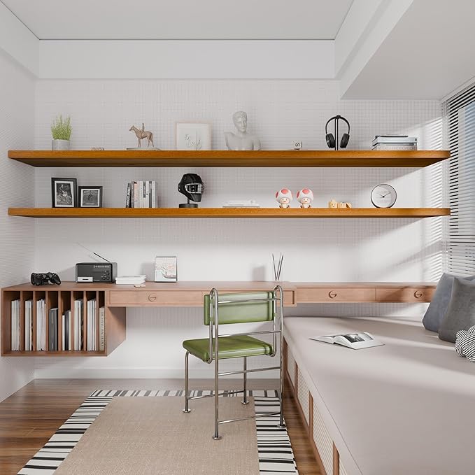 IAE Walnut Floating Wall Shelves 72 inch, Bathroom Shelves Wall Mounted,Invisible Shelves Floating Kitchen Shelves,Wooden Wall Shelves with Brackets for Living Room Wall Mounted,Easy Install,Set of 2-Ruum Studio Home