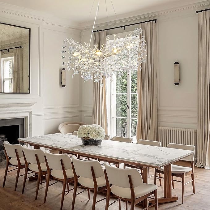 Modern Crystal Silver Chandelier, 36" Large Rectangular Oval Tree Branch Crystal Chandeliers for Dining Room,16-Light Flush Mount K9 Crystal Chandeliers, for Kitchen Island,Dining Room-Ruum Studio Home