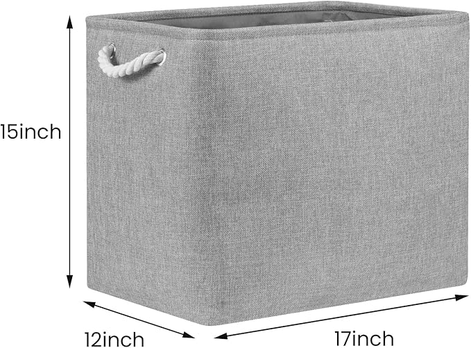 Bidtakay Collapsible Storage Bins for Clothes Large Grey Storage Baskets with Cotton Handles 17x12x15 In Set of 2 Fabric Cubby Storage Bins Livingroom Home Decorative Storage Organizer for Blankets-Ruum Studio Home