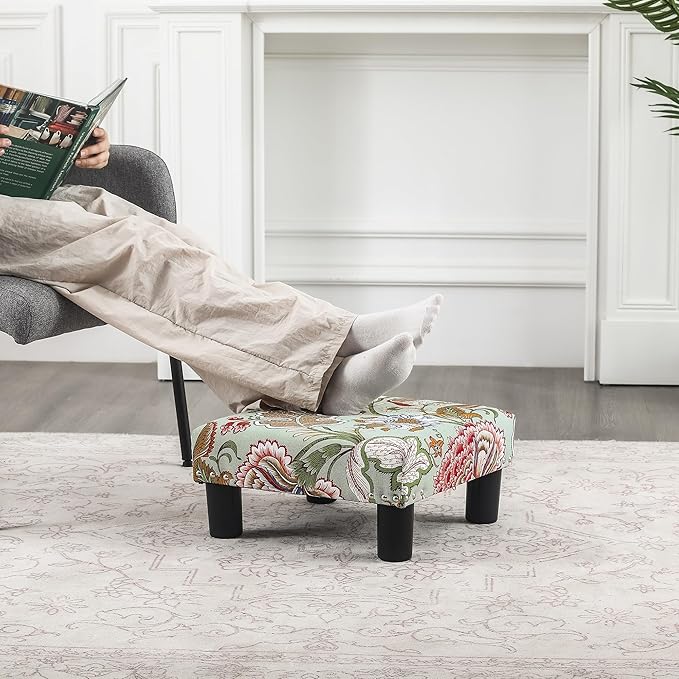 Joveco Small Foot Rest Stool Ottoman, 15" Fabric Square Footstool Upholstered Footrest for Chair, Under Desk, Office, Living Room, Boho Floral-Ruum Studio Home