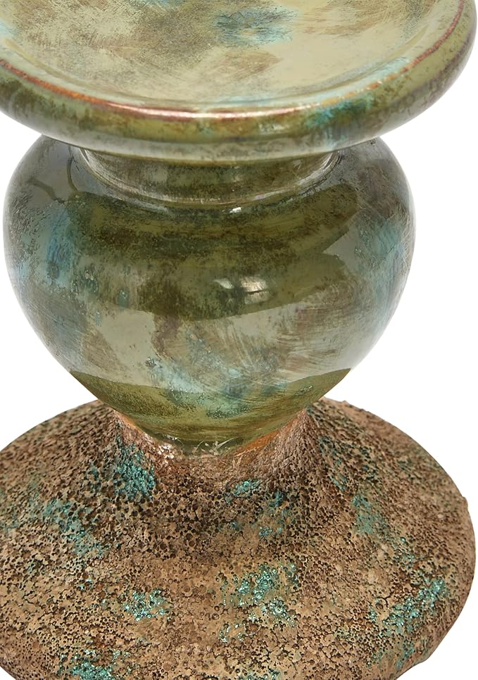 Creative Co-Op 2-Tone Sculptural Terracotta Pillar Candle Holder, Distressed Green-Ruum Studio Home
