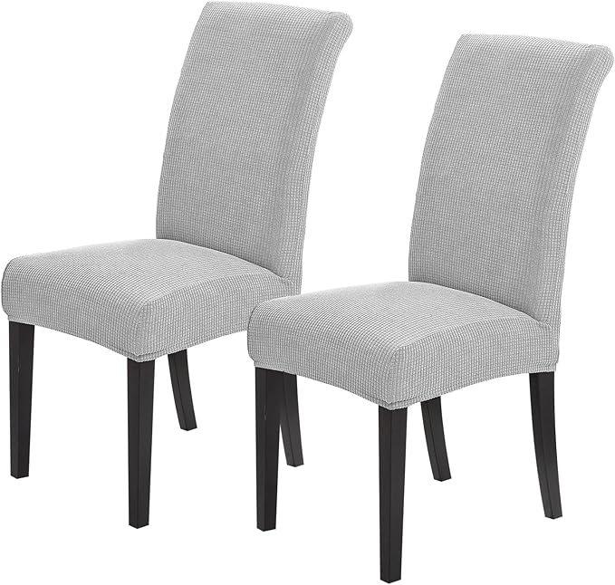 Joccun Chair Covers for Dining Room Set of 2,Dining Chair Slipcovers Stretch Dining Room Chair Covers Seat Protector,Washable Parsons Chair Cover for Home,Hotel,Banquet(Silver,2 Pack)-Ruum Studio Home