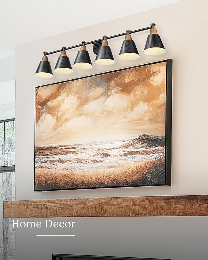 FEMILA Black 6 Light Bathroom Vanity Light, Vintage Bathroom Light Fixtures Over Mirror, E26 Base, 4FG59B-6W BK-Ruum Studio Home