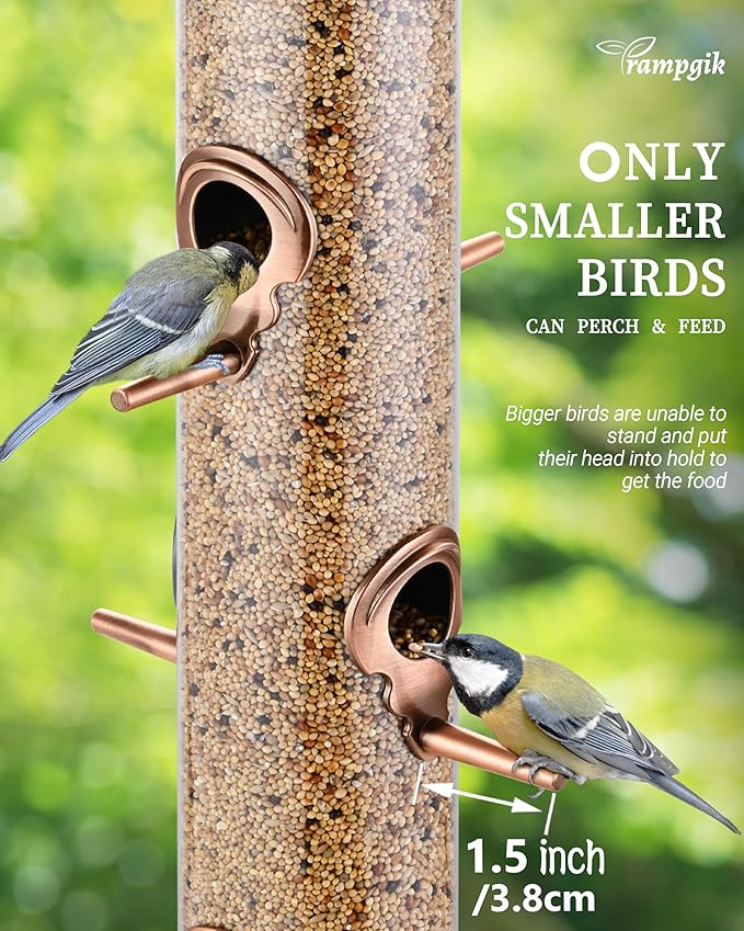 Metal Tube Bird Feeders for Outdoors Hanging,Finch Feeders for Outside,All Metal Brushed Copper Finishing,14 Inch 6 Port (Seed is not Included)-Ruum Studio Home