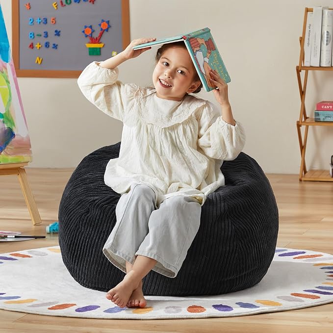 Hobestluk 2.5FT Bean Bag Chair Beanbags Small Bean Bag Chair with Filler Included Teardrop Bean Bag with Removable Cover for Bedroom Living Room (Small, Black)-Ruum Studio Home