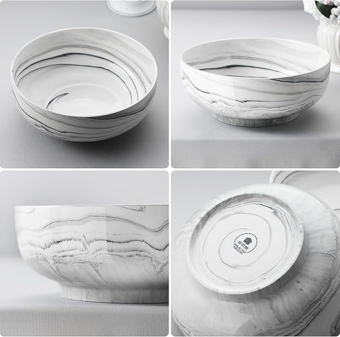 MALACASA Salad Bowls, 114 OZ(10") Extra Large Serving Bowls Set of 2, Porcelain Marble Grey Bowls Set for Soup, Salad, Ramen and Fruit, Dishwasher& Microwave Safe, Series REGULAR-Ruum Studio Home