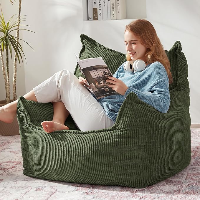 Giant Bean Bag Chair Sofa for Adults Teens, Comfy Corduroy Large Bean Bag Chairs with Armrests for Bedroom Living Room, Adult BeanBag Lazy Sofa Couch Chairs with Filler Included-Ruum Studio Home