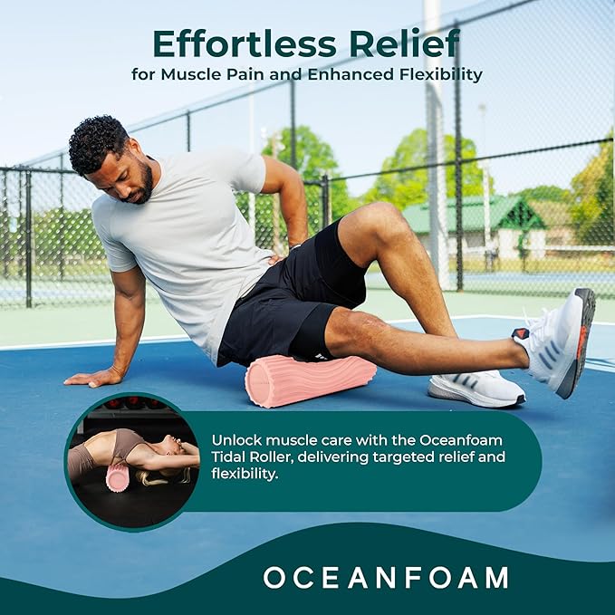 Oceanfoam Tidal Roller - Blush - Muscle Massage Foam Roller for Back Pain & Stretching - Firm and Ergonomic Wide Wave Textured - Yoga, Athletics, & Wellness - Full Size, 20" x 5"-Ruum Studio Home