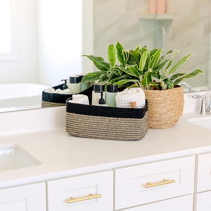 NaturalCozy 13.5”x8.5”x5.5” Rectangle Storage Baskets for Shelves 3 Pack | Cotton Rope Woven Small Baskets for Organizing | Small Storage Bins for Nursery, Bathroom, Closet, Shelf, Decorative-Ruum Studio Home