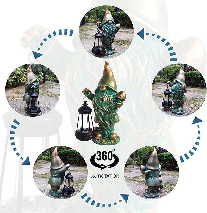 Gnomes Garden Statue Outdoor Décor with Solar Lights Lantern,Gnome Solar Light Figurines Outside Decorations for Yard，Lawn Patio, Balcony, Unique Housewarming Gifts-Ruum Studio Home