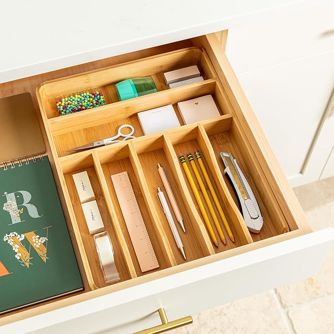 SMIRLY Silverware Drawer Organizer – Bamboo Kitchen Drawer Organizer, Adjustable Utensil Holder and Cutlery Tray, Drawer Dividers for Flatware and Kitchen Utensils-Ruum Studio Home
