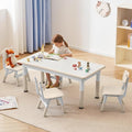 Kids Study Table and Chairs Set, Height Adjustable Toddler Table and Chair Set for Kids Ages 3-8, Graffiti Desktop (Burlywood - 1)-Ruum Studio Home