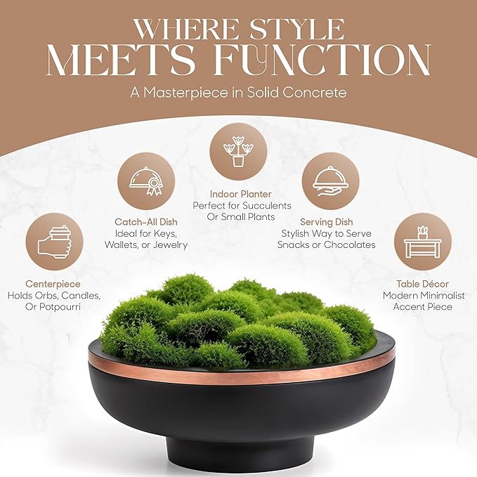 Concrete Fruit Bowl for Kitchen Counter - Large Decorative Bowls for Home Decor - Modern Key Bowl for Entryway Table - Hand-Poured Pedestal Bowl for Keys-Ruum Studio Home