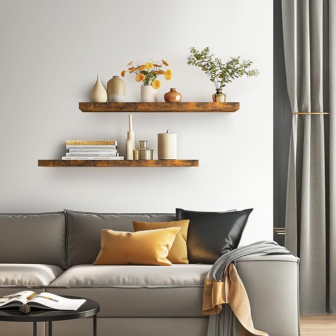 BAYKA Floating Shelves for Wall, 36 inches Long Wall Mounted Rustic Wood Shelves for Bathroom, Bedroom, Living Room, Kitchen, Office, Hanging Shelf for Books/Storage/Decor(Brown,Set of 2)-Ruum Studio Home