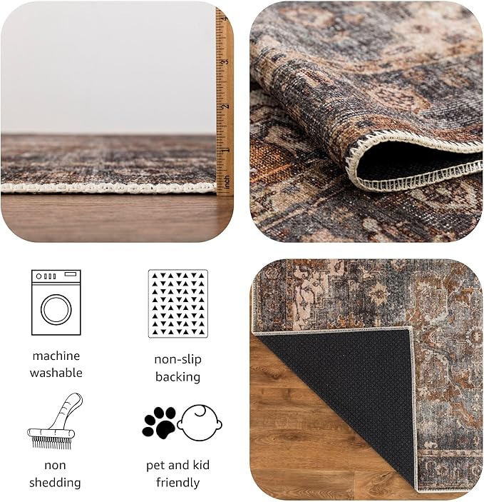 Keen Home Design 2x10 Rug - Machine Washable Runner with Non-Slip Backing, Ideal for Hallway, Entryway, Kitchen, Laundry Room - Vintage, Easy Clean, Durable, Low Pile Rug - (2'6" x 10')-Ruum Studio Home