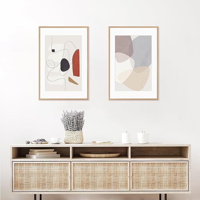 20x30 Poster Frame Set of 2 Natural Solid Oak Photo Frames with 16x24 Removable Mat Wall Hanging Large Handcrafted Frame with HD Plexiglass Wall and Tabletop Display Large Picture Frame-Ruum Studio Home