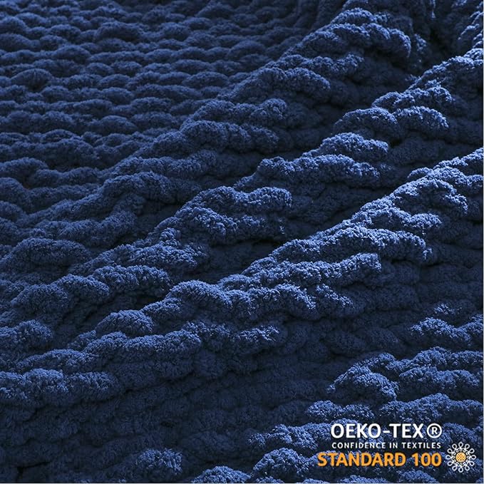 WESHIONGOO Chunky Knit Blanket Throw 50"×60" Knitted Throw Blankets for Couch Bed Fluffy Soft Blanket with Jumbo Chenille Yarn Thick 100% Handmade (Navy Blue)-Ruum Studio Home
