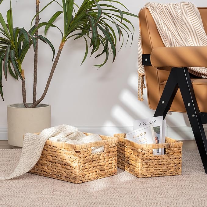 StorageWorks Wicker Storage Baskets, Large and Small Baskets, Handwoven Water Hyacinth Basket for Organizing, Decorative Organizers with Built-in Handles, Set of 2-Ruum Studio Home