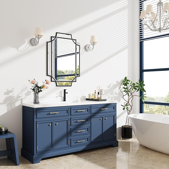 Bathroom Mirror for Wall Black Farmhouse Wall Vanity Mirror for Over Sink Wood Framed Beveled Mirrors Deco（20 * 28IN/Black）-Ruum Studio Home