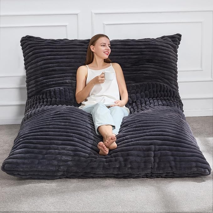 Hobestluk 3 in 1 Bean Bag Chair Giant Bean Bag Chairs Convertible Bean Bag Floor Cushion with Machine Washable Cover, Beanbag Chairs for Adult (Dark Grey)-Ruum Studio Home