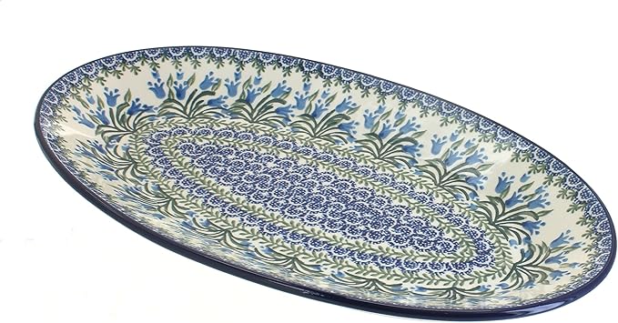 Blue Rose Polish Pottery Tulip Bouquet Oval Platter-Ruum Studio Home