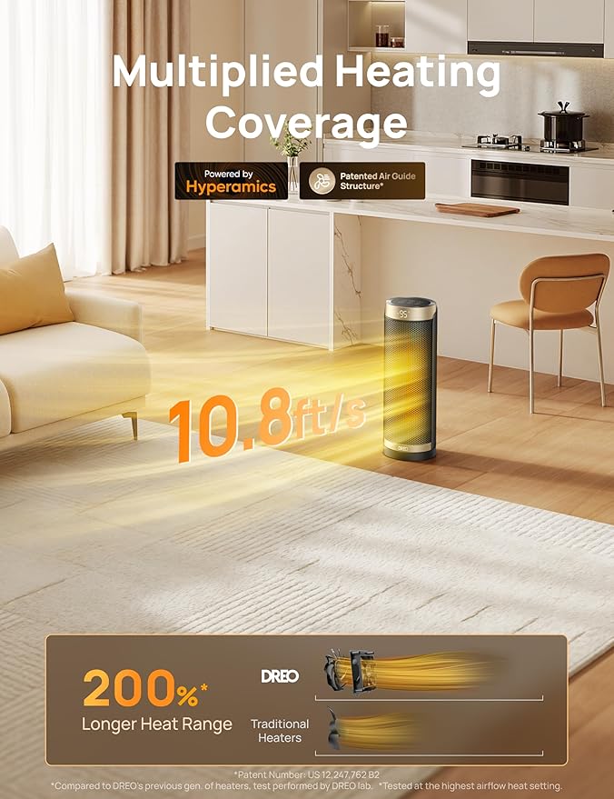 Dreo Space Heater, 1500W Electric Heaters for Indoor Use with Thermostat, 70° Oscillation, 8 Safety Protections, 5 Modes, Remote, 12H Timer, Quiet Portable Heater for Office, Bedroom, Large Room-Ruum Studio Home