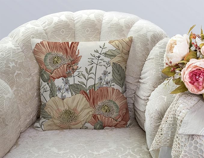 TSSOHU Vintage Flowers Pillow Cover Rustic Cotton Linen Decorative Square Throw Pillow Cover 18x18 Inch for Sofa Couch Decoration-Ruum Studio Home