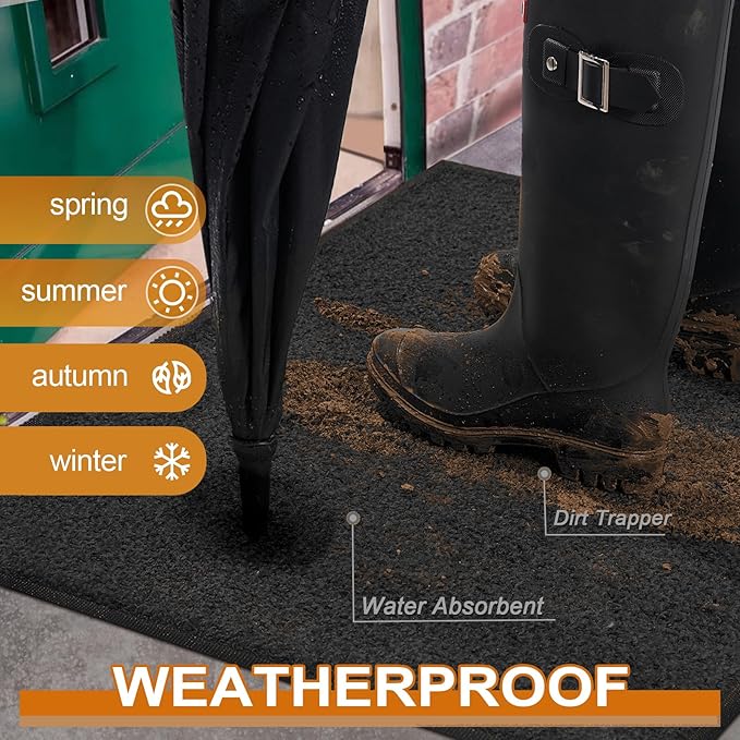 Mibao Dirt Trapper Door Mat for Indoor Outdoor, Waterproof All-Season, All-Weather Doormat, Heavy Duty Non-Slip Entrance Rug, Low Profile Absorbent Entrance Mat Carpet, 72" x 24", Black-Ruum Studio Home