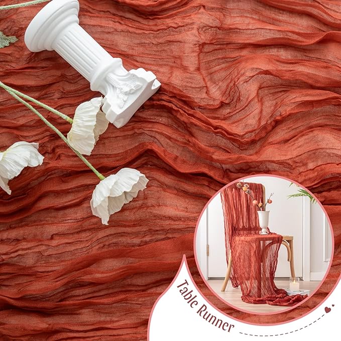 Sioloc Terracotta Table Cloth Cheesecloth Table Runner 10ft Rustic for Tea Wedding Party Baby Bridal Centerpiece Fall Decor for Home Halloween Thanksgiving-Ruum Studio Home