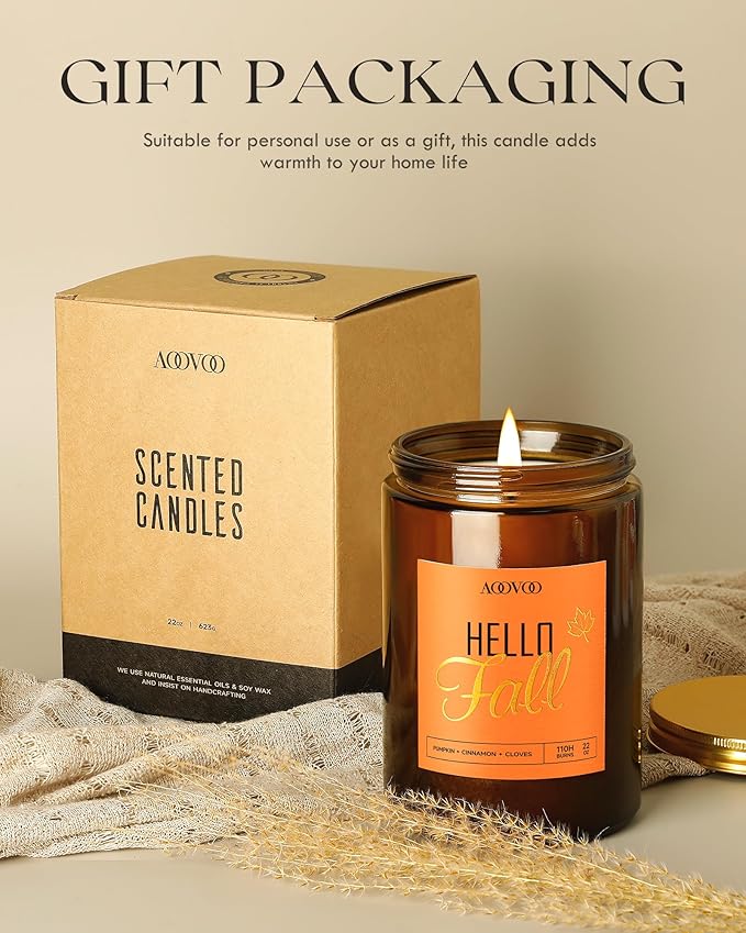 AOOVOO Hello Fall Candles - 22 oz Scented Candles, Aromatherapy Candle, Soy Candle for Home Scented-Ruum Studio Home