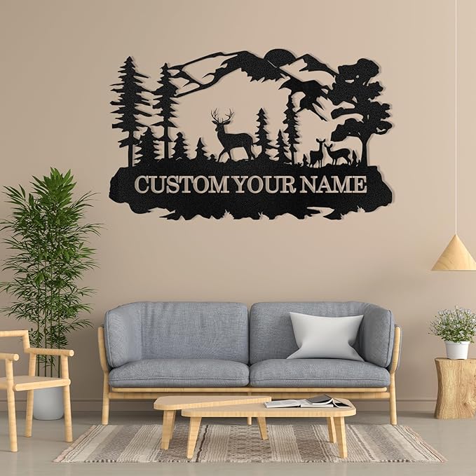 Custom Deer Metal Cabin Sign, Rustic Deer Wall Decor, Last Name Signs for Home, Custom Signs Outdoor Metal, Metal Wall Art, Hunting Decor, Hunter Gifts, Mountain Cabin Decor, Porch Sign-Ruum Studio Home