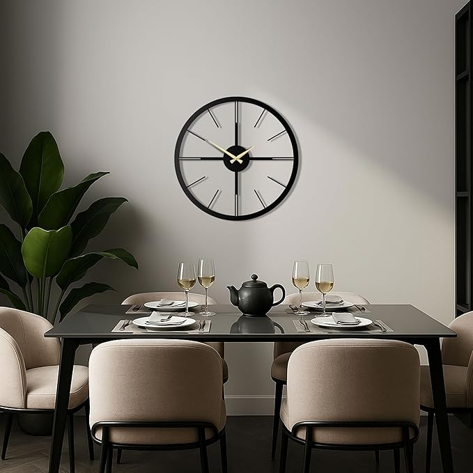 pluviart Rain Minimalist Metal Wall Clock, Modern Black Metal Wall Clock, Silent Non-Ticking Decorative Clock for Living Room, Kitchen, Office, Industrial-Style Wall Decor, Easy to Hang (19,3")-Ruum Studio Home